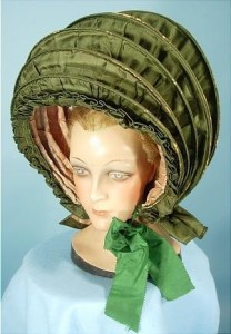 Green Silk Calash Bonnet - 18th c headwear - costume research - Made to measure costumes