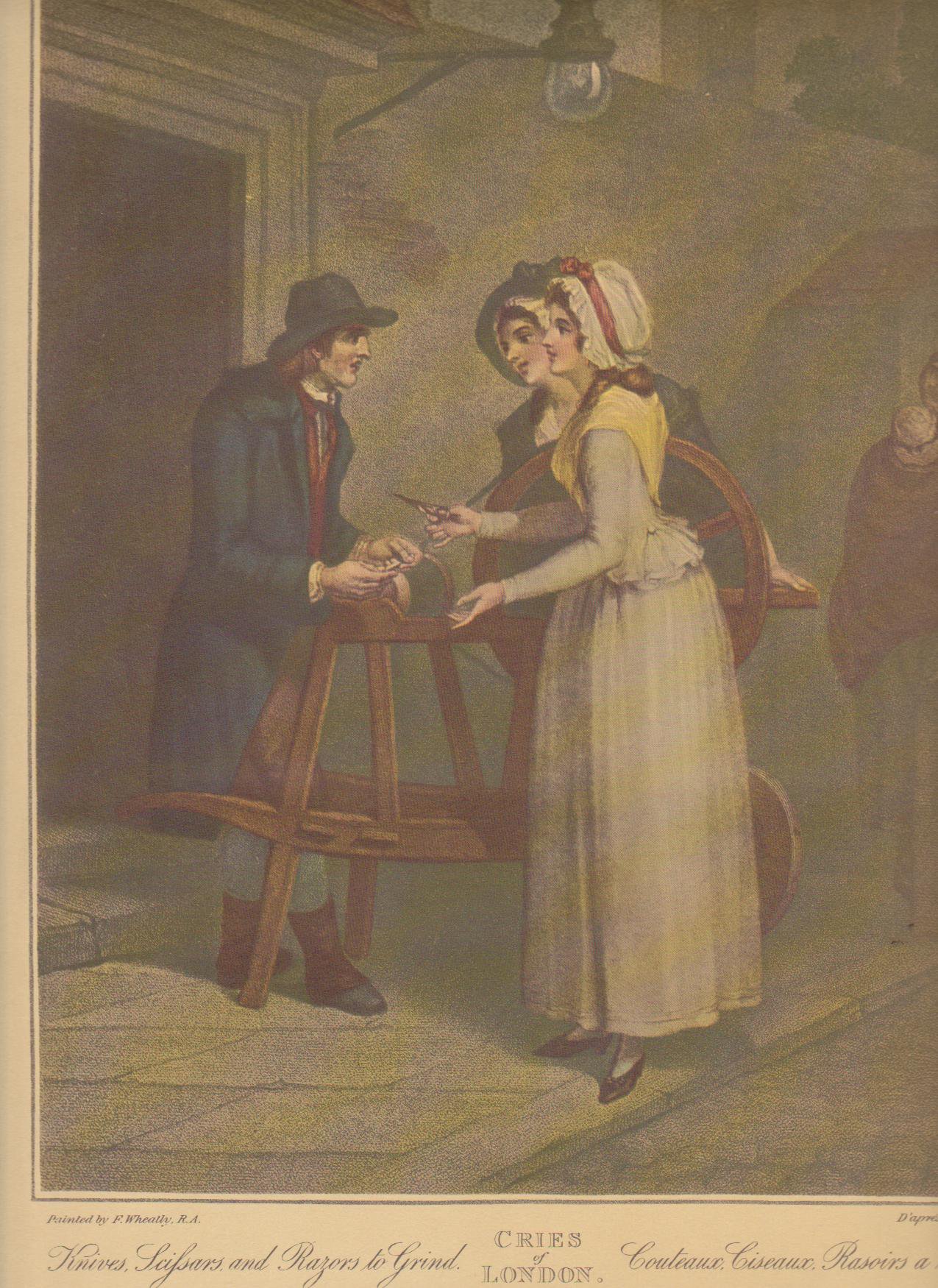 Cries of London - Francis Wheatley - Knives Scissors and Razors to Grind  - 1793 - Eighteenth Century fashion - History of Street sellers Clothing - Undress - 18th Cent Everyday clothing - HandBound Research