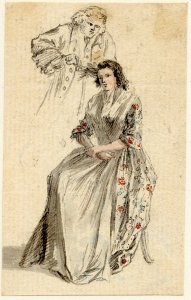 Hairdressing a lady in the mid 18th century by Paul Sandby, example of a lady in stays, HandBound made to measure Historical costume, hand made Historical and period clothing, re-enactment costume, theatre and film costumiers,  custom made corsets, HandBound Corset and costume research