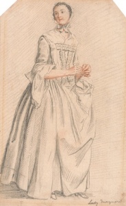 Lady Maynard by Paul Sandby - c.1757, ladies costume from the 18th century, Undress for wealthy women in the mid 1700s, example of a lady in stays, HandBound made to measure Historical costume, hand made Historical and period clothing, re-enactment costume, theatre and film costumiers, custom made corsets, HandBound Corset and costume research, After Rebellion in Edinburgh series of Sketches by Paul Sandby, Royal Collection of Art, Yale collection, Historical costume research, Goergian dress and fashionable shapes