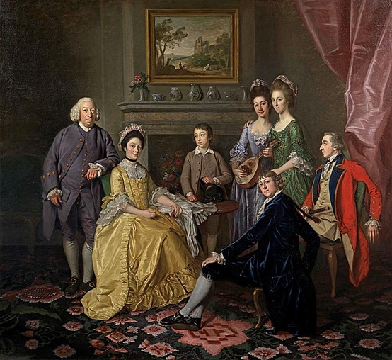 sir james and lady hodges and family c.1766 by Nathaniel Dance, 1760s fashion research by HandBound, mid 18th c dressmaker, costumiers specialising in 18th c fashion and underwear