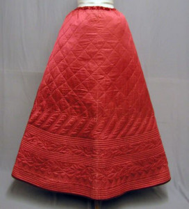 original victorian quilted petticoat, replicated quilted petticoat, red cherry replicated petticoat, victorian historical costume